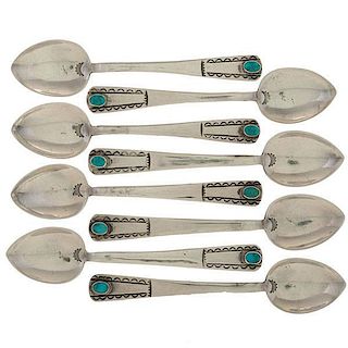 Navajo Silver and Turquoise Demitasse Spoons from Asa Glascock Trading Post, Gallup, NM 