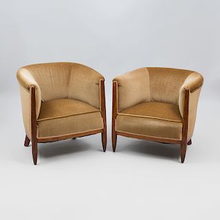 Near Pair of Mahogany Art Deco Club Chairs