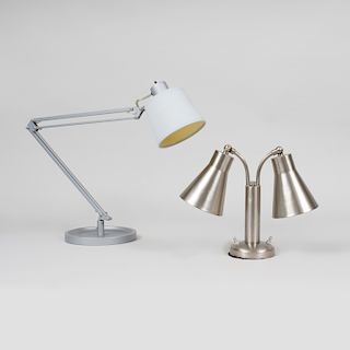 Pair of French Painted Metal Architect's Lamps with Table Clips