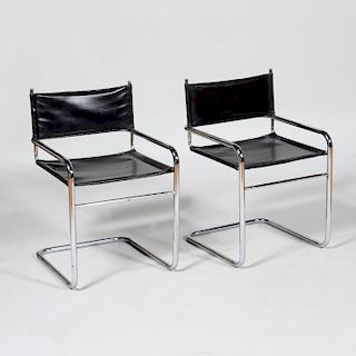 Pair of Chrome and Vinyl Cantilevered Armchairs
