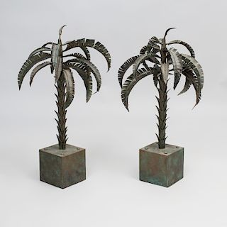 Pair of Verdigris Metal Palm Trees