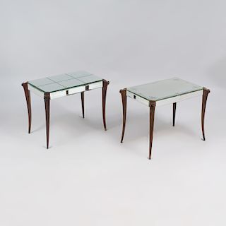 Two Similar French Ebonized and Mirrored Glass Low Tables