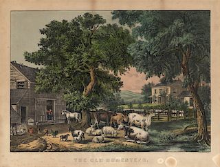 The Old Homestead - Original Medium Folio Currier & Ives lithograph
