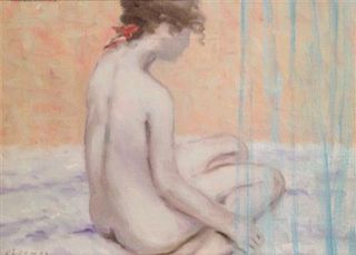 Artist Unknown, (20th Century), Seated Nude Behind a Sheer Curtain
