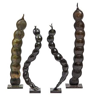 Four French Bronze Models of Pea Pods Height of tallest 35 inches.