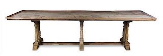 A Continental Fruitwood Refectory Table Height 30 1/2 x width 39 x depth 122 1/2 inches.