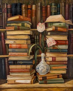 Artist Unknown, (Spanish, 20th Century), Still Lifes with Books and Tulips