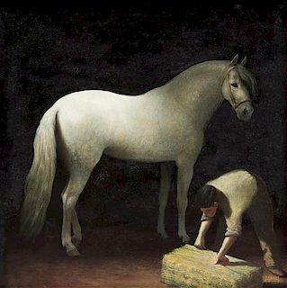 Artist Unknown, (Spanish, 20th Century), Horses in Stables (a pair of works)