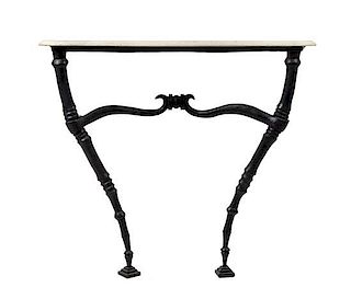 A Hand-Sculpted Bronze and Marble Console Table Height 35 x width 36 1/2 x depth 18 inches.