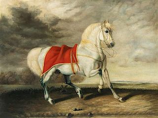 Style of Abraham Cooper, (British, 1787-1868), A Saddled Gray Arabian Stallion