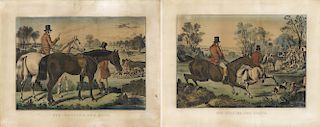 Fox-Hunting, The Meet  [and]  The Death - 2 Original Medium Folio Currier and Ives lithographs
