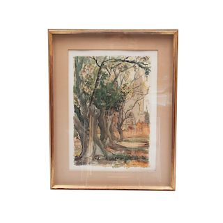 Ignacio Beteta (Hermosillo, 1898 - Ciudad de México, 1988) Paisaje con árboles secos. Acuarela sobre papel. Firmada. Enmarcada.