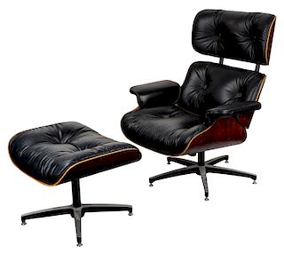 AFTER CHARLES AND RAY EAMES (AMERICAN 1907-1978 AND 1912-1988), LOUNGE CHAIR AND OTTOMAN, PLYCRAFT, INC., 1960S