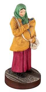 A RUSSIAN PORCELAIN FIGURE OF A WOMAN WITH A CHILD, POPOV PORCELAIN FACTORY, MID-19TH CENTURY