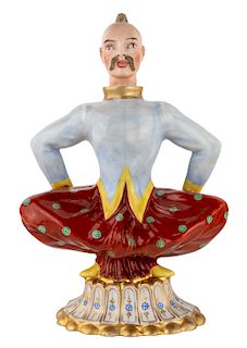 A RUSSIAN PORCELAIN PERFUME BOTTLE IN THE FORM OF MONGOLIAN MAN, PRIVATE PORCELAIN FACTORY, MID-19TH CENTURY