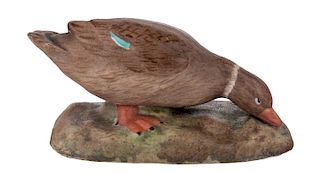 A RUSSIAN PORCELAIN FIGURE OF A DUCK, GARDNER PORCELAIN FACTORY, MOSCOW, LATE 19TH CENTURY 