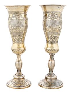 A PAIR OF RUSSIAN SILVER CHAMPAGNE FLUTES, WORKMASTER MIKHAIL DIMITRIEV, MOSCOW, 1864