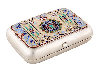 A RUSSIAN CHAMPLEVE ENAMEL SILVER CIGARETTE CASE, WORKMASTER GRIGORY ANDREEV, ST. PETERSBURG, CIRCA 1865