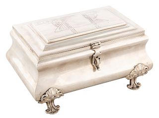 A RUSSIAN SILVER JEWELRY BOX, WORKMASTER VASILY PULYATKY, MOSCOW, 1883-1917
