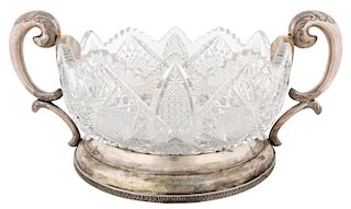 A LARGE FABERGE CUT CRYSTAL AND SILVER BOWL, WORKMASTER KARL FABERGE, MOSCOW, 1899-1908