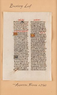 A FRENCH AUXERRE BREVIARY LEAF, C. 1460