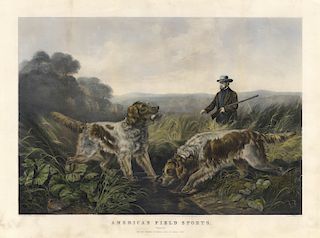 American Field Sports. "Retrieving." - Original Large Folio Currier & Ives lithograph