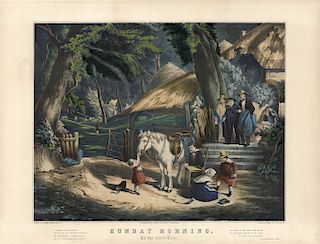 Sunday Morning. In the Olden Time - Original Large Folio Currier & Ives lithograph