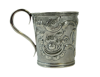 Elson & Wolf (Boston) Silver Repoussed Chased Mug