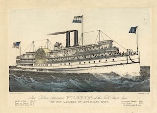 New Palace Steamer Pilgrim, of the Fall River Line - Original Small Folio Currier & Ives lithograph