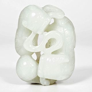 Chinese Carved Jade Pendent, Twin Pups