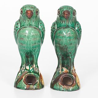 Late Qing Pottery Parrots 
