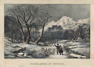 Woodlands in Winter - Original Small Folio Currier & Ives lithograph