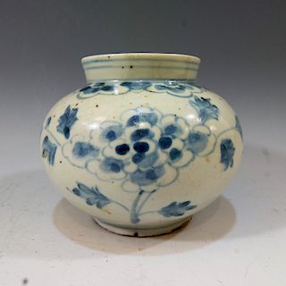 ANTIQUE KOREAN BLUE WHITE JAR - 18TH CENTURY