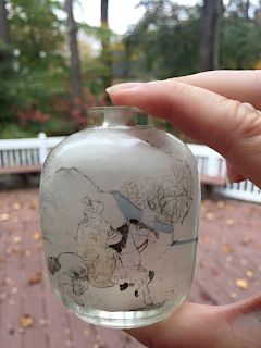A INSIDE PAINTED GLASS SNUFF BOTTLE. 19TH
