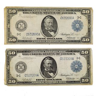 Pair of 1914 $50 FRN Fr 1032 F & F/VF