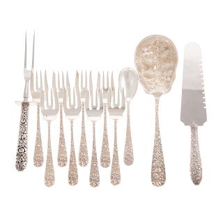 Collection Stieff "Rose" & other repousse flatware