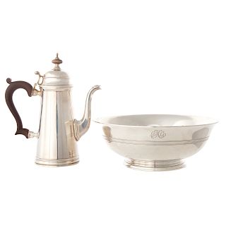 Tiffany sterling individual coffee pot and a bowl