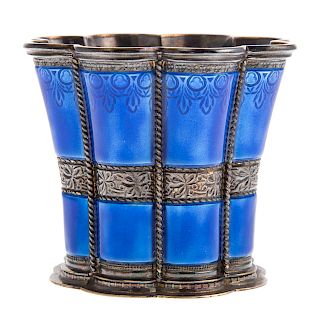 Danish cobalt enameled gilt sterling cup