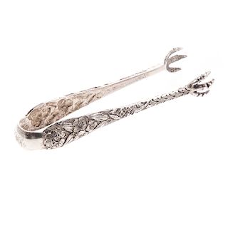 Kirk repousse coin silver ice tongs