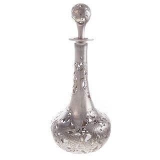 Alvin sterling overlay cut glass decanter