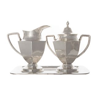 Mexican sterling creamer and sugar with tray