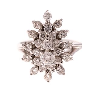 A Ladies White Gold Diamond Cluster Ring in 14K
