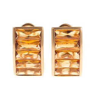 A Pair of Ladies Gold and Citrine Earrings in 18K
