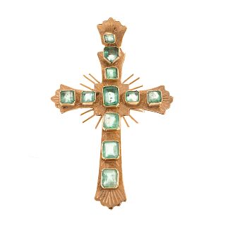 A Victorian Emerald Cross Pendant in 18K