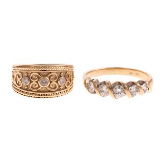 Two Ladies Diamond Bands in Gold
