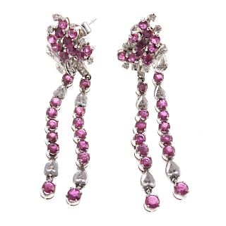 A Pair of Ladies Ruby & Diamond Dangle Earrings