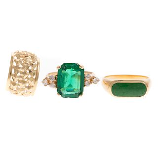 Two Gemstone Rings & Single Earring in Gold