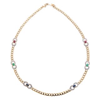 A Diamond, Ruby, Sapphire & Emerald Necklace