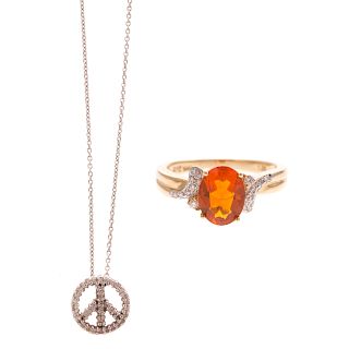 A Diamond Peace Sign Necklace & Gemstone Ring