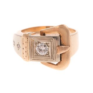 A Ladies Buckle Ring with Diamonds in 14K